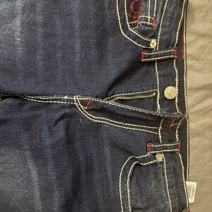Stylish Dark Blue Jeans with Contrast Stitching true religion